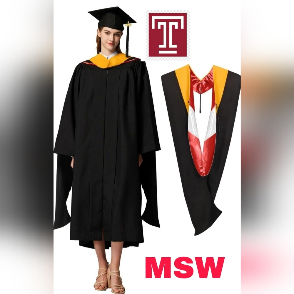 Temple University Master of Social Work  S/M Graduation Gown & Hood.